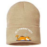 Cat Lover Funny Sleepy Cat Is It Friday Yet Cat Nap Sustainable Knit Beanie