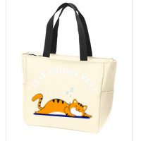 Cat Lover Funny Sleepy Cat Is It Friday Yet Cat Nap Zip Tote Bag