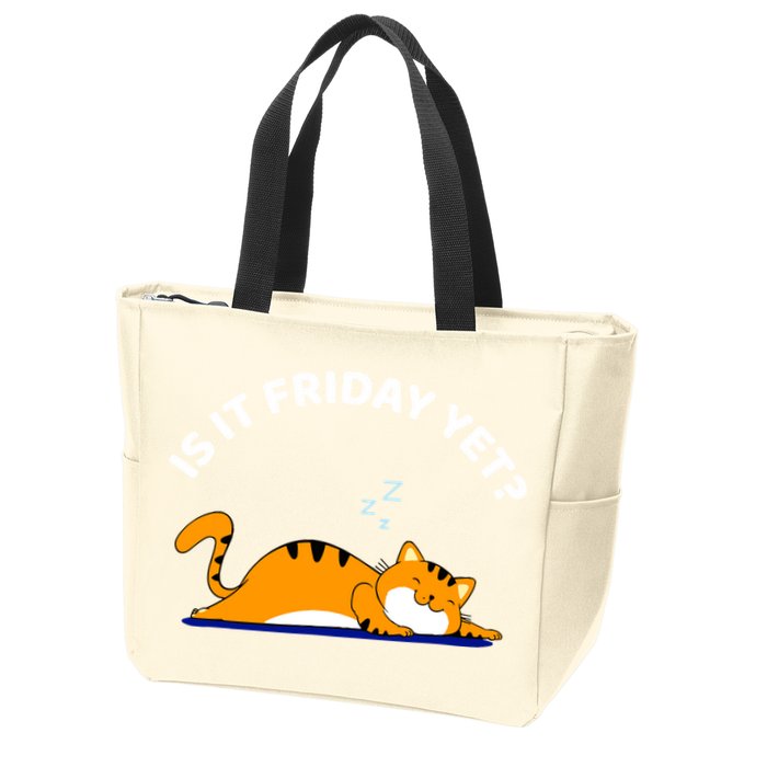 Cat Lover Funny Sleepy Cat Is It Friday Yet Cat Nap Zip Tote Bag