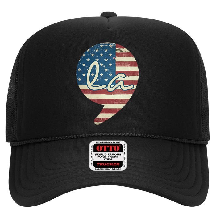 Comma La Funny Kamala Harris Usa Flag High Crown Mesh Back Trucker Hat