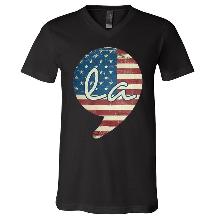 Comma La Funny Kamala Harris Usa Flag V-Neck T-Shirt