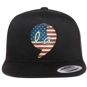 Comma La Funny Kamala Harris Usa Flag Flat Bill Trucker Hat