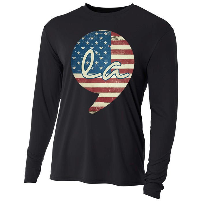 Comma La Funny Kamala Harris Usa Flag Cooling Performance Long Sleeve Crew