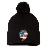 Comma La Funny Kamala Harris Usa Flag Pom Pom 12in Knit Beanie