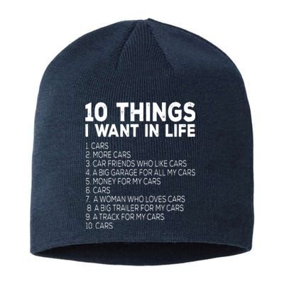 Car Lover Funny Ten Things I Want In Life Cars Sustainable Beanie