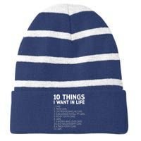 Car Lover Funny Ten Things I Want In Life Cars Striped Beanie with Solid Band