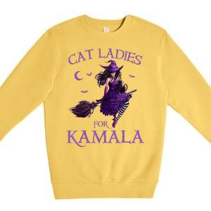 Cat Ladies For Kamala Harris 2024 Witches Harris Halloween Premium Crewneck Sweatshirt