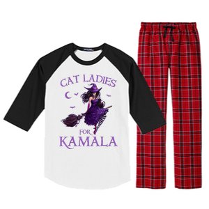 Cat Ladies For Kamala Harris 2024 Witches Harris Halloween Raglan Sleeve Pajama Set