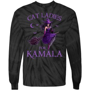 Cat Ladies For Kamala Harris 2024 Witches Harris Halloween Tie-Dye Long Sleeve Shirt