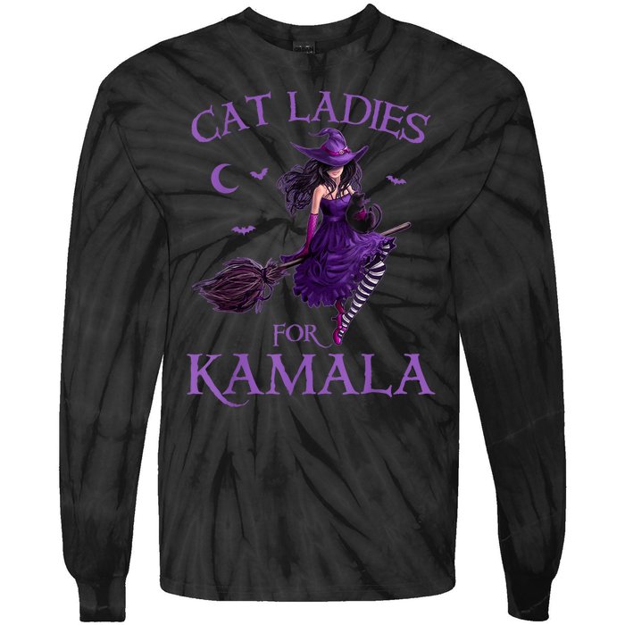 Cat Ladies For Kamala Harris 2024 Witches Harris Halloween Tie-Dye Long Sleeve Shirt