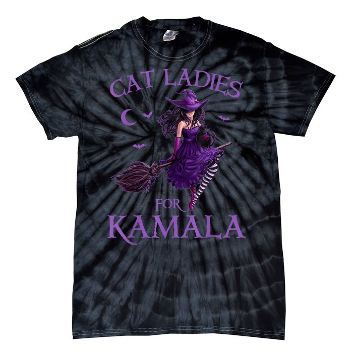 Cat Ladies For Kamala Harris 2024 Witches Harris Halloween Tie-Dye T-Shirt