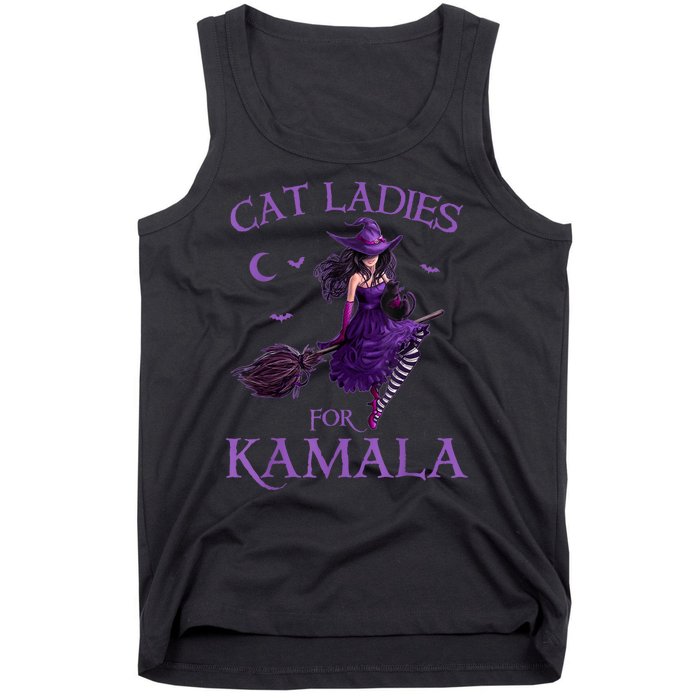 Cat Ladies For Kamala Harris 2024 Witches Harris Halloween Tank Top