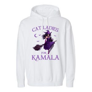 Cat Ladies For Kamala Harris 2024 Witches Harris Halloween Garment-Dyed Fleece Hoodie