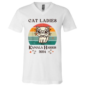 Cat Ladies For Kamala Harris V-Neck T-Shirt