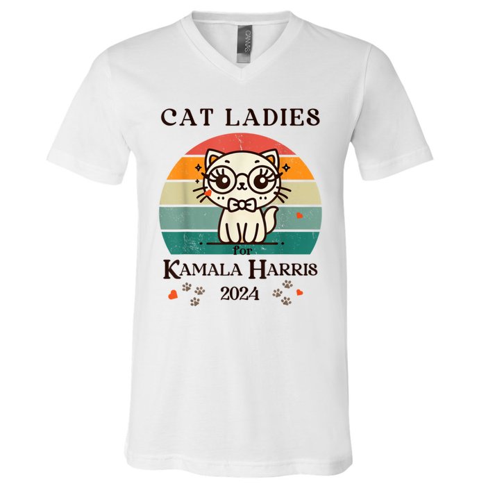 Cat Ladies For Kamala Harris V-Neck T-Shirt