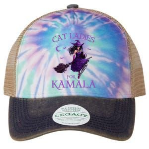 Cat Ladies For Kamala Harris 2024 Witches Harris Halloween Legacy Tie Dye Trucker Hat