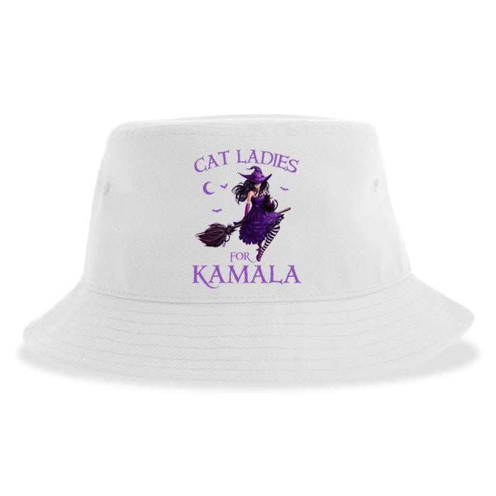 Cat Ladies For Kamala Harris 2024 Witches Harris Halloween Sustainable Bucket Hat