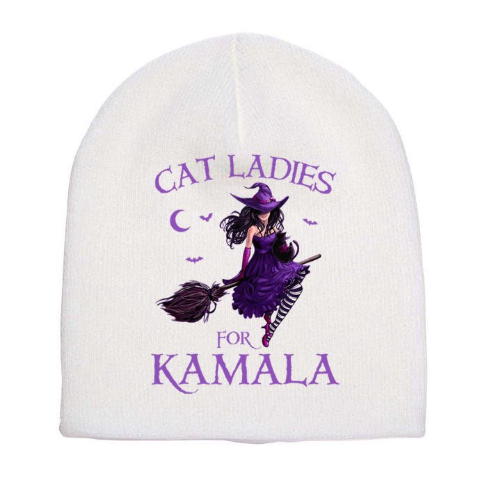 Cat Ladies For Kamala Harris 2024 Witches Harris Halloween Short Acrylic Beanie