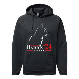 Cat Ladies For Kamala Funny Cat 2024 President Kamala Harris Performance Fleece Hoodie