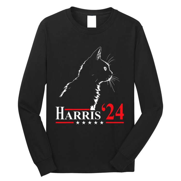 Cat Ladies For Kamala Funny Cat 2024 President Kamala Harris Long Sleeve Shirt