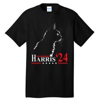 Cat Ladies For Kamala Funny Cat 2024 President Kamala Harris Tall T-Shirt