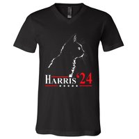 Cat Ladies For Kamala Funny Cat 2024 President Kamala Harris V-Neck T-Shirt