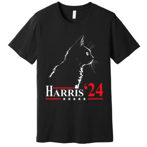 Cat Ladies For Kamala Funny Cat 2024 President Kamala Harris Premium T-Shirt