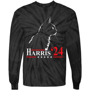 Cat Ladies For Kamala Funny Cat 2024 President Kamala Harris Tie-Dye Long Sleeve Shirt