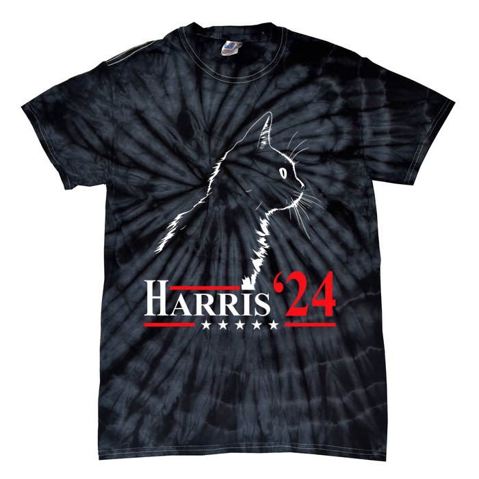 Cat Ladies For Kamala Funny Cat 2024 President Kamala Harris Tie-Dye T-Shirt