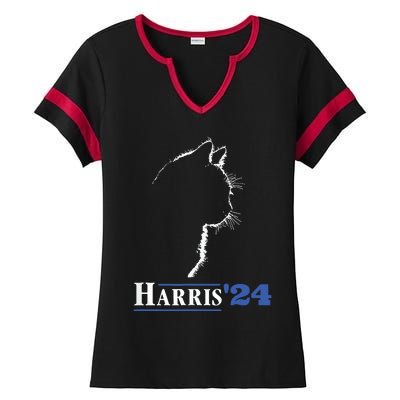 Cat Ladies For Kamala Funny Cat 2024 President Kamalaharris Ladies Halftime Notch Neck Tee