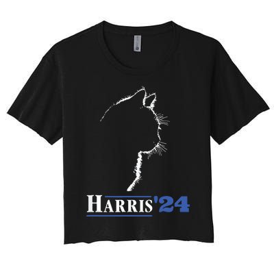 Cat Ladies For Kamala Funny Cat 2024 President Kamalaharris Women's Crop Top Tee