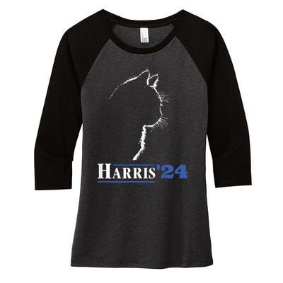 Cat Ladies For Kamala Funny Cat 2024 President Kamalaharris Women's Tri-Blend 3/4-Sleeve Raglan Shirt