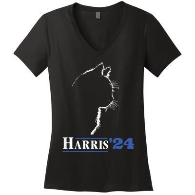 Cat Ladies For Kamala Funny Cat 2024 President Kamalaharris Women's V-Neck T-Shirt