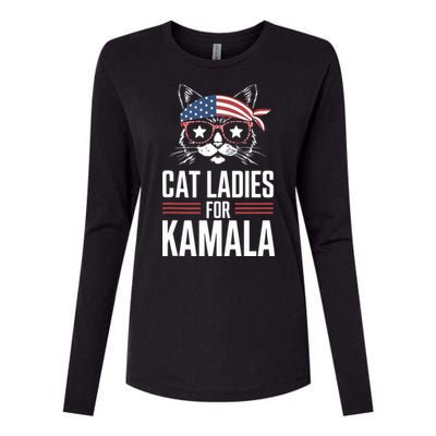 Cat Ladies For Kamala Funny Cat 2024 President Kamalaharris Womens Cotton Relaxed Long Sleeve T-Shirt