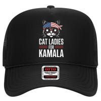 Cat Ladies For Kamala Funny Cat 2024 President Kamalaharris High Crown Mesh Back Trucker Hat