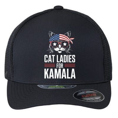 Cat Ladies For Kamala Funny Cat 2024 President Kamalaharris Flexfit Unipanel Trucker Cap