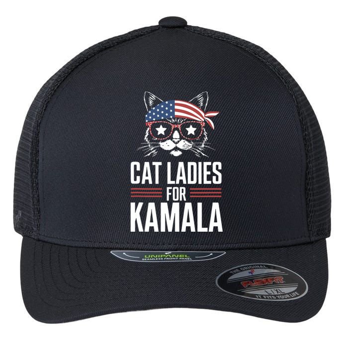 Cat Ladies For Kamala Funny Cat 2024 President Kamalaharris Flexfit Unipanel Trucker Cap