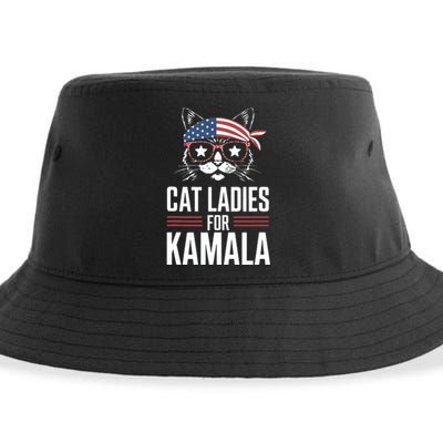 Cat Ladies For Kamala Funny Cat 2024 President Kamalaharris Sustainable Bucket Hat