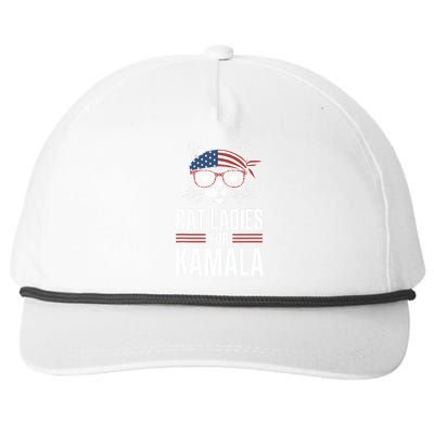 Cat Ladies For Kamala Funny Cat 2024 President Kamalaharris Snapback Five-Panel Rope Hat