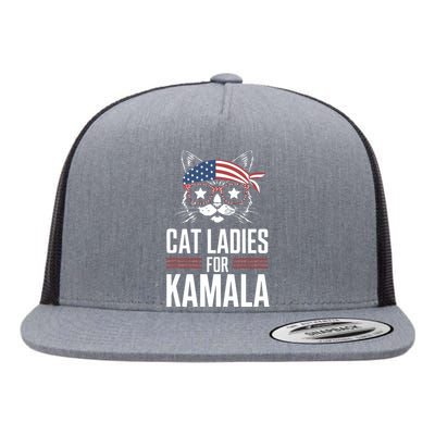 Cat Ladies For Kamala Funny Cat 2024 President Kamalaharris Flat Bill Trucker Hat