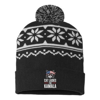 Cat Ladies For Kamala Funny Cat 2024 President Kamalaharris USA-Made Snowflake Beanie