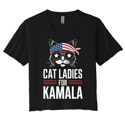 Cat Ladies For Kamala Funny Cat 2024 President Kamalaharris Women's Crop Top Tee