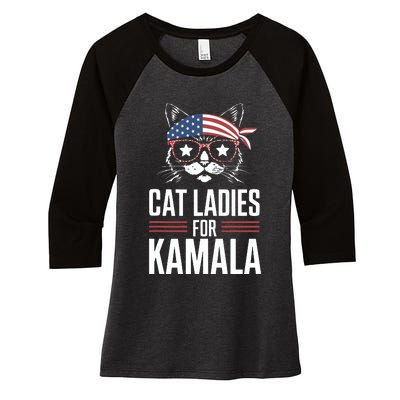 Cat Ladies For Kamala Funny Cat 2024 President Kamalaharris Women's Tri-Blend 3/4-Sleeve Raglan Shirt