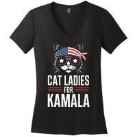 Cat Ladies For Kamala Funny Cat 2024 President Kamalaharris Women's V-Neck T-Shirt