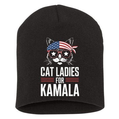 Cat Ladies For Kamala Funny Cat 2024 President Kamalaharris Short Acrylic Beanie