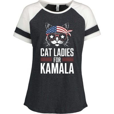 Cat Ladies For Kamala Funny Cat 2024 President Kamalaharris Enza Ladies Jersey Colorblock Tee