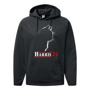 Cat Ladies For Kamala Funny Cat 2024 President Kamalaharris Performance Fleece Hoodie