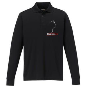 Cat Ladies For Kamala Funny Cat 2024 President Kamalaharris Performance Long Sleeve Polo