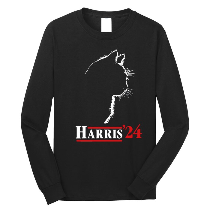 Cat Ladies For Kamala Funny Cat 2024 President Kamalaharris Long Sleeve Shirt