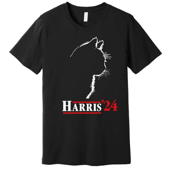 Cat Ladies For Kamala Funny Cat 2024 President Kamalaharris Premium T-Shirt